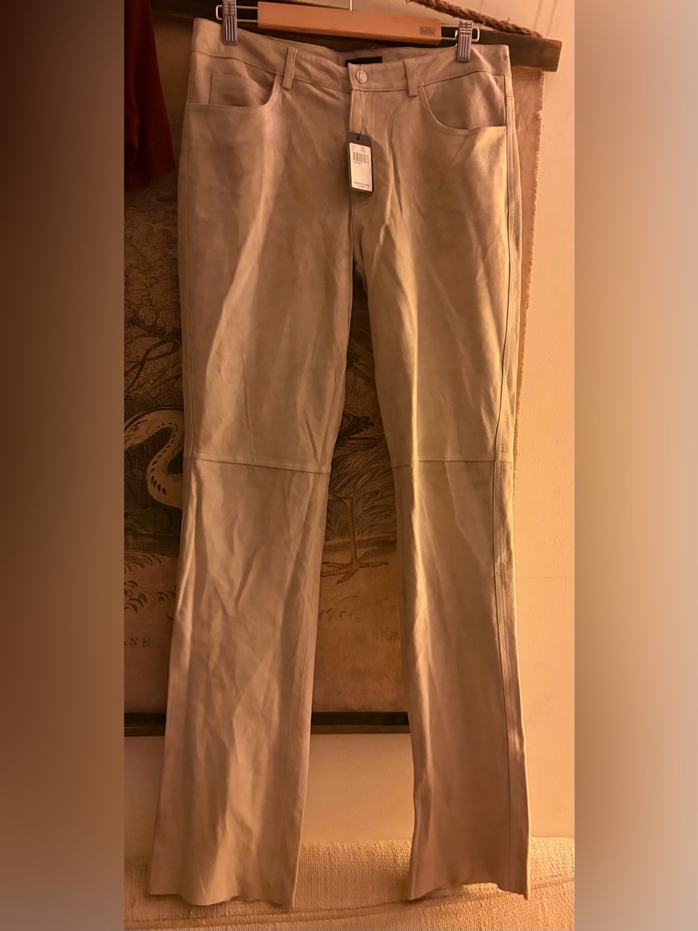* New Guess Suede Leather Jeans Color is Clay Sand SZ 10 $148 *